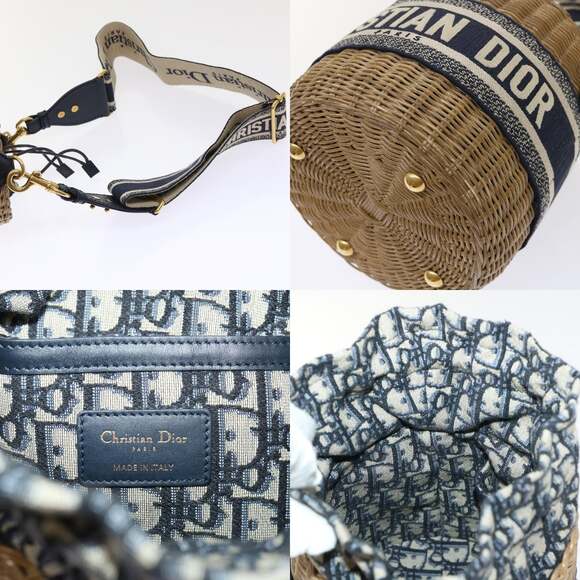 DIOR Basket Bag Trotter Canvas Shoulder Bag Rattan Blue - Picture 12 of 13